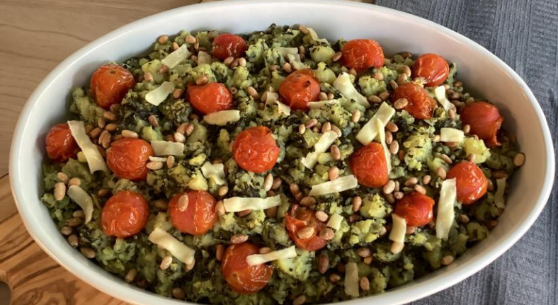 Vegetarische boerenkoolstamppot met een mediteraans tintje