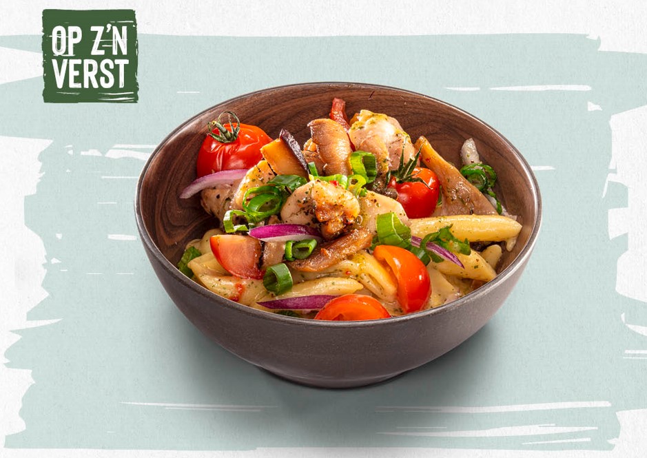Truffelpasta met kip en paddenstoelen