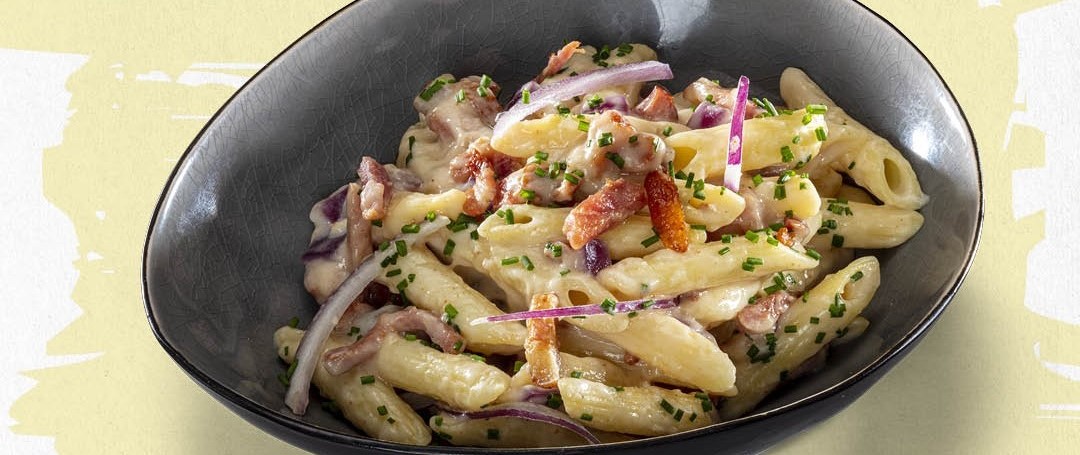 Penne carbonara met spekblokjes