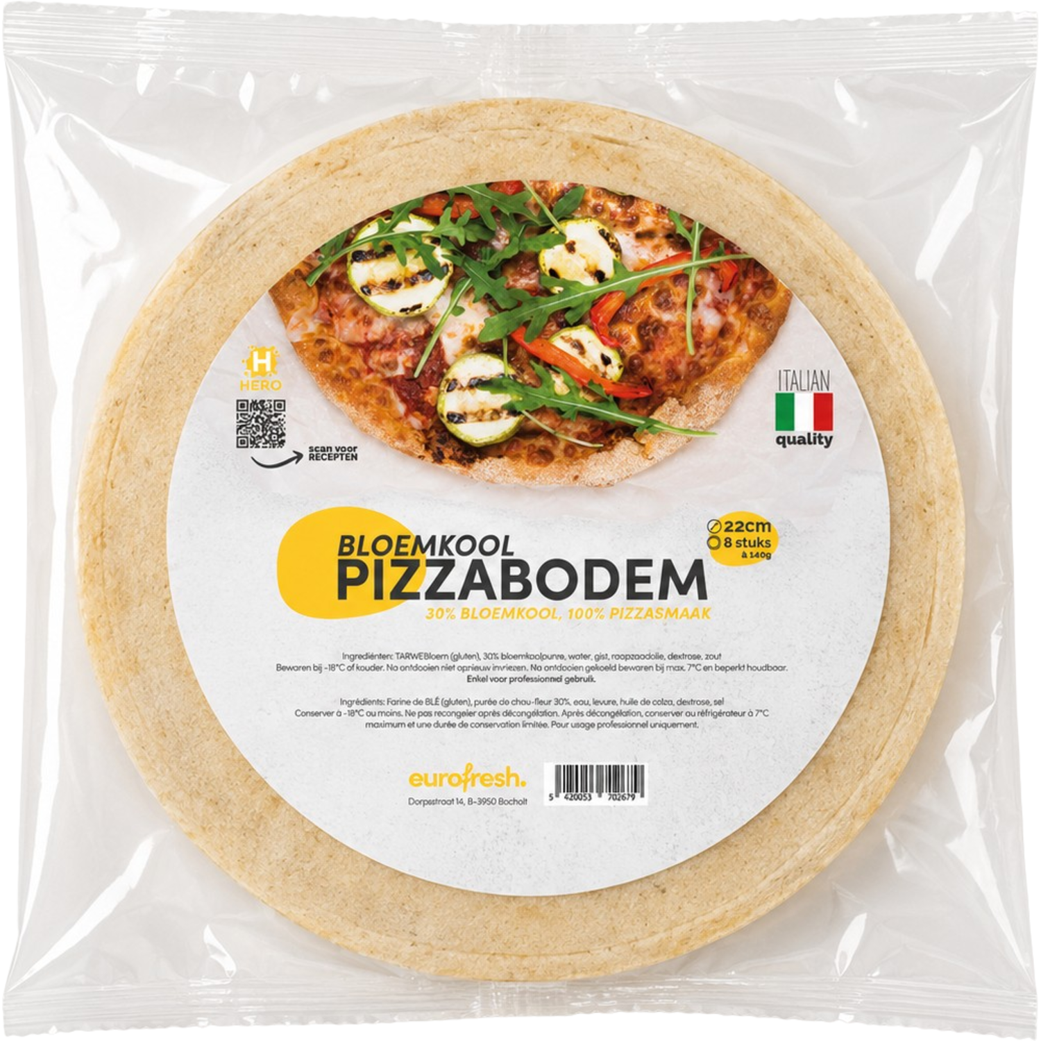 Bloemkool pizzabodem 22cm