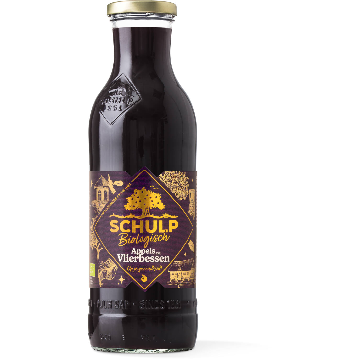 Biologische appel-vlierbessensap winter paars