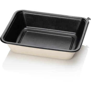 BAGASSE TRAY 227x178x50 1VAKS beige/zwart suikerriet 480st