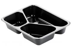 CPET TRAY ZWART 3VAKS 525/275/205cc 300st 226x176x43mm