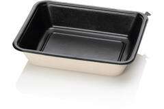 BAGASSE TRAY 227x178x50 1VAKS beige/zwart suikerriet 480st
