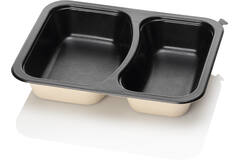 BAGASSE TRAY 227x178x45 2VAKS beige/zwart suikerriet 380st
